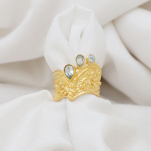 925แหวนพลอยบุษราคัมสีเงินสีฟ้าชุบทอง18K สไตล์อินเทรนด์สำหรับงานแต่งงานหรือวันครบรอบ - Product Image 2