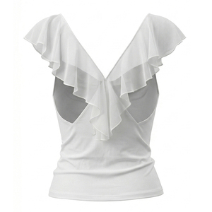 Viviblook Y26TP149 T-shirt décontracté d'été pour femme, nouveau haut sexy ajusté à col bas pour les vacances à la plage - Product Image 5