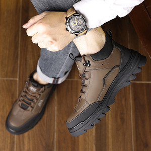 Bottes d'hiver pour hommes JSTE en cuir véritable avec doublure en fourrure antidérapante, bottines à bout rond, semelle extérieure en caoutchouc, semelle intermédiaire en EVA - Product Image 2