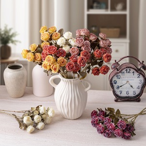 Bouquet de roses artificielles multi-têtes en tissu tressé pour décoration de mariage et fleurs artisanales - Product Image 1