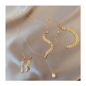 Minority design sense wheat ear pearl necklace earrings bracelet fashion jewelry sets for women