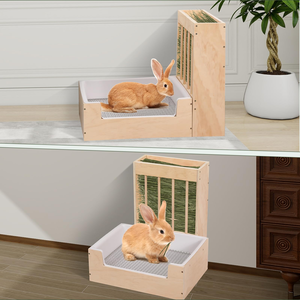 SENNOR büyük 2-in-1 tavşan saman besleyici kum kabı Set ahşap kobay tavşanlar için karışıklık geçirmez tasarım köpekler için çok yönlü - Product Image 6