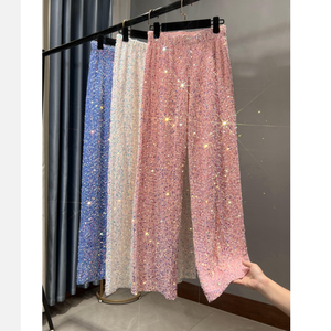 Autunno e inverno nuovi <span class=keywords><strong>pantaloni</strong></span> larghi con <span class=keywords><strong>paillettes</strong></span> lunghi drappeggiati luccicanti <span class=keywords><strong>pantaloni</strong></span> dritti Casual da donna - Product Image 1
