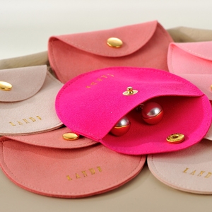 Customized Logo Microfiber Mini Oval Packing Bag Suede Ring Earring Necklace Snap Arc-Shaped Button Jewelry Flap Fold Pouches - Product Image 2