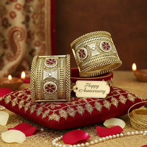 Women's Traditional <b>Gold</b> Plated Engraved Copper <b>Bangles</b> <b>Set</b> for Wedding Anniversary Gift - Product Image 3