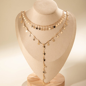 YG-136 mode perhiasan leher emas untuk wanita Multi ganda 2 lapis tembaga metalik dapat disesuaikan bintang panjang rumbai jimat kalung - Product Image 3