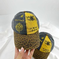 Gorra de Béisbol Retro Lavada con Parches de Leopardo y Bordado de Ojos en Contraste, Estilo Hip Hop Urbano Unisex para Exteriores