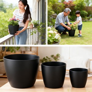 Kits de propagation pour la maison et le jardin en gros de Chine / Pots de fleurs en céramique noire émaillée HARVIT HYFP-08 - Product Image 2