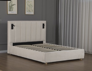 Willsoon hiện đại mềm màu be nhung nền tảng giường dọc kênh chần đầu giường thủy lực lưu trữ được xây dựng LED Đèn đọc sách - Product Image 6