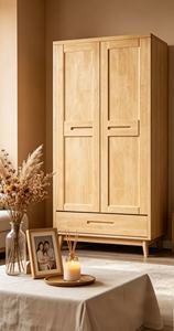 Scandinavian Wooden <b>Wardrobe</b> Shaker Doors Hinged Solid Wood Freestanding Modern Bedroom Furniture 1 Drawer - Product Image 2