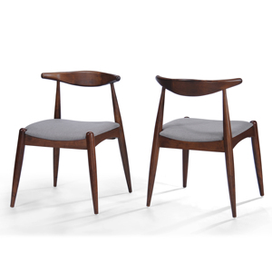 <span class=keywords><strong>Set</strong></span> di 2 sedie da pranzo moderne ed ecologiche in legno di gomma con schienale ergonomico e cuscini confortevoli Noce+Grigio chiaro - Product Image 2