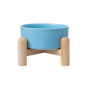 Bols en céramique pour chat et chien sur support en bois surélevé, distributeur d'eau et de nourriture, design moderne, forme arrondie, ensemble d'alimentation pour animaux de compagnie - Product Image 4