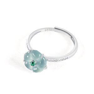 Natural Genuine A-grade Jadeite Blue Water Lotus <b>Ice</b>-grade Flower-shaped Rhodium-plated S925 Gemstone <b>Ring</b> Fashionable Women - Product Image 3