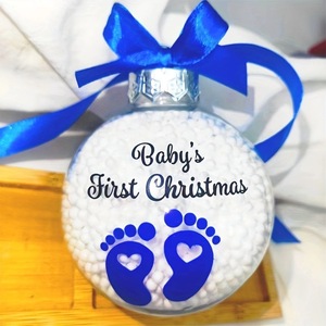 Ornement de Noël en plastique bleu avec empreinte de pied pour le premier Noël de bébé, décoration suspendue incassable pour bébé garçon - Product Image 1
