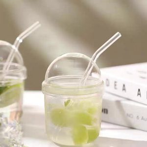 Copo de Vidro Borossilicato Fofo com Canudo - Copo Portátil para Boba, Suco e Café, Transparente, para Uso Doméstico, Resistente à Temperatura - Product Image 2