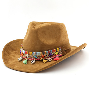 Sombrero de Vaquero Occidental de Gamuza Estilo Bohemio Europeo Americano, Sombrero de <span class=keywords><strong>Jazz</strong></span> Tibetano de Ala Corta Étnico para Minorías Étnicas - Product Image 2