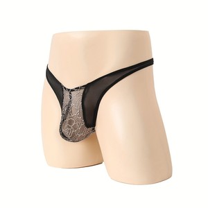 Men's <b>Sexy</b> <b>Thong</b> Black Low-Rise Transparent Lace Mesh Underwear For Intimate Wear - Product Image 5