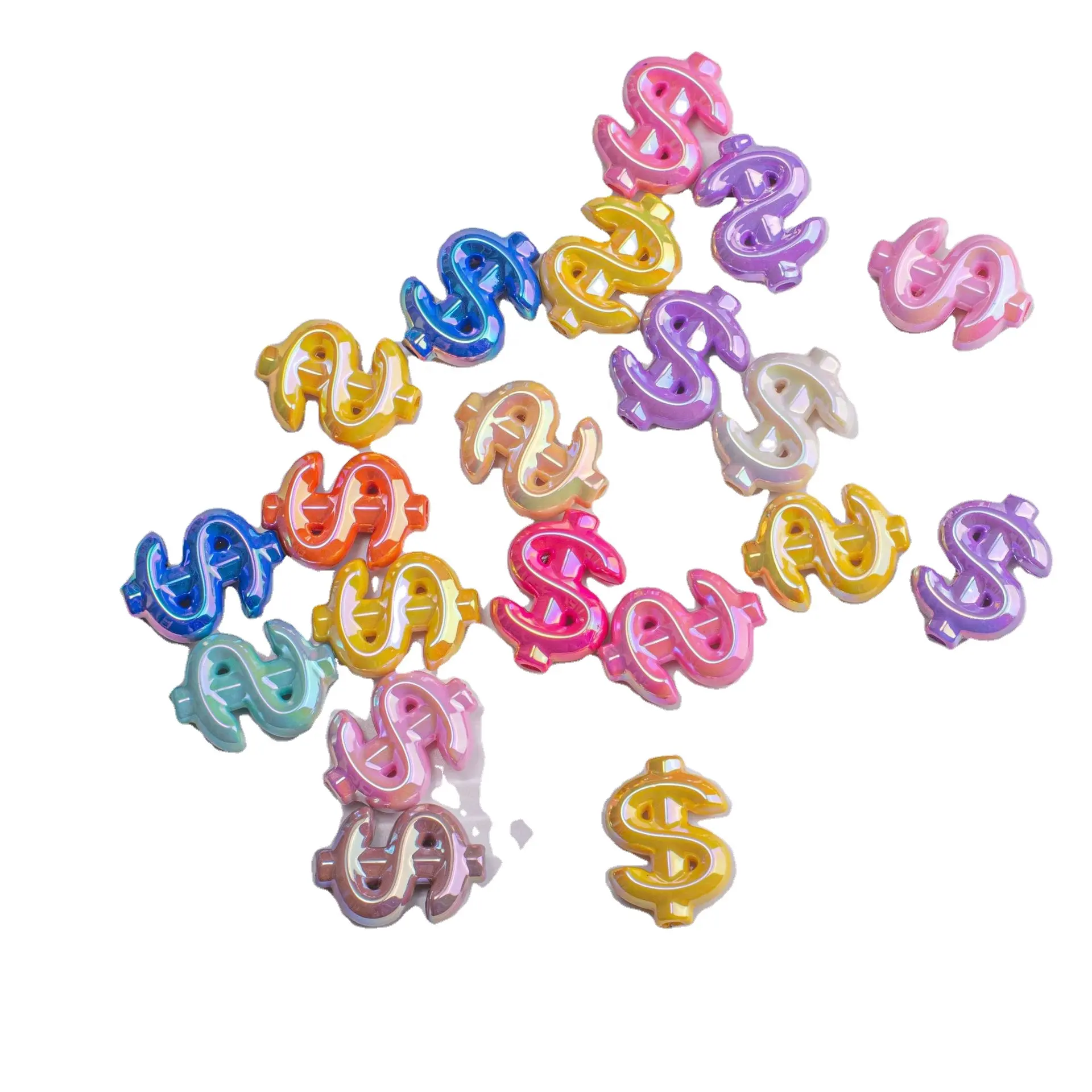2023 Novo Handmade Keychain UV Banhado Plástico Solto Beads Cores Misturadas Bonito Acrílico Dólar Beads para Crianças Caneta DIY Acessórios
