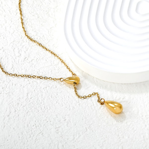 Collar con colgante de doble lágrima de aleación de zinc, cadena para clavícula, para mujer, uso diario, regalo, joyería - Product Image 2