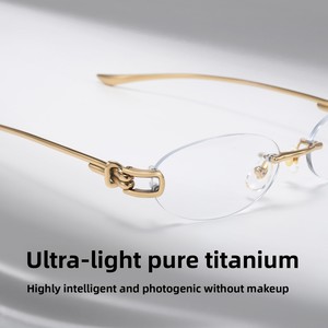 Nouvelles lunettes GM sans monture en titane pur, design ovale inspiré des nœuds, verres AC, pour femmes, modèle 0670WK, idéales pour visages en forme de Musubi - Product Image 3