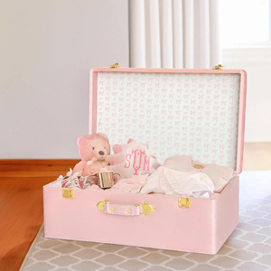 Set di 2 bauli portaoggetti in <span class=keywords><strong>velluto</strong></span> valigetta da viaggio rosa con manici e accenti Hardware oro - Product Image 2