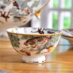 Accessoires de cuisine en céramique, ensemble de vaisselle de 58 pièces, série Equator Jungle, bols et assiettes, service de table en porcelaine, vaisselle en porcelaine osseuse - Product Image 6