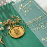 Cartes d'invitation d'anniversaire uniques + acrylique transparent avec impression de feuille d'or + ligne d'or + sceau de cire