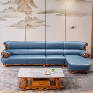 Ensemble de canapés en cuir de luxe léger, sectionnel en forme de L, design européen, haut de gamme, nouveau, moderne, salon, appartement, Beno - Product Image 2