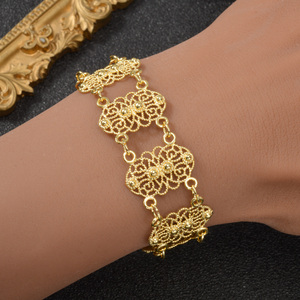 women adjustable banquet custom <b>copper</b> fili flgreeoral panel lobster clasp glossy premium wholesale 18k gold plated <b>bracelet</b> - Product Image 2