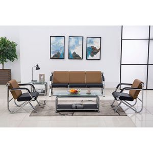 Silla de espera Weike Shengye 501-9 marrón y negra con pasamanos para oficina, aeropuerto, hospital y recepción - Product Image 1