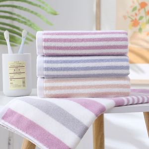 Serviette de toilette pour le visage, usage domestique, unisexe, super absorbante, sans peluches, pour sécher les mains et les cheveux, soin du visage quotidien, serviette rayée - Product Image 2