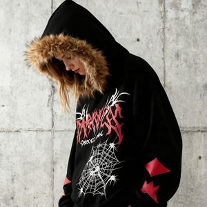 Sudadera con Capucha Personalizada de Invierno, Cortavientos, con Cuello de Piel, Estilo Urbano, Bordado Personalizado, Impresión Digital, Hombros Caídos, Corte Holgado - Product Image 2