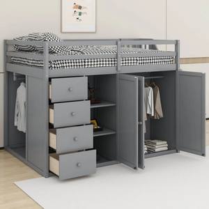 Cama Alta de Madera de Tamaño Matrimonial con Armarios, Gabinetes y Cajones Integrados, Versátil para Dormitorio, Comedor, Parque, Sala de Estar, Escuela, Hotel y Casa de Campo - Product Image 3