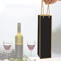 Hitam emas Premium kemasan tunggal botol motif bunga Logo Anda sendiri perjamuan hadiah tas kertas anggur untuk toko minuman keras