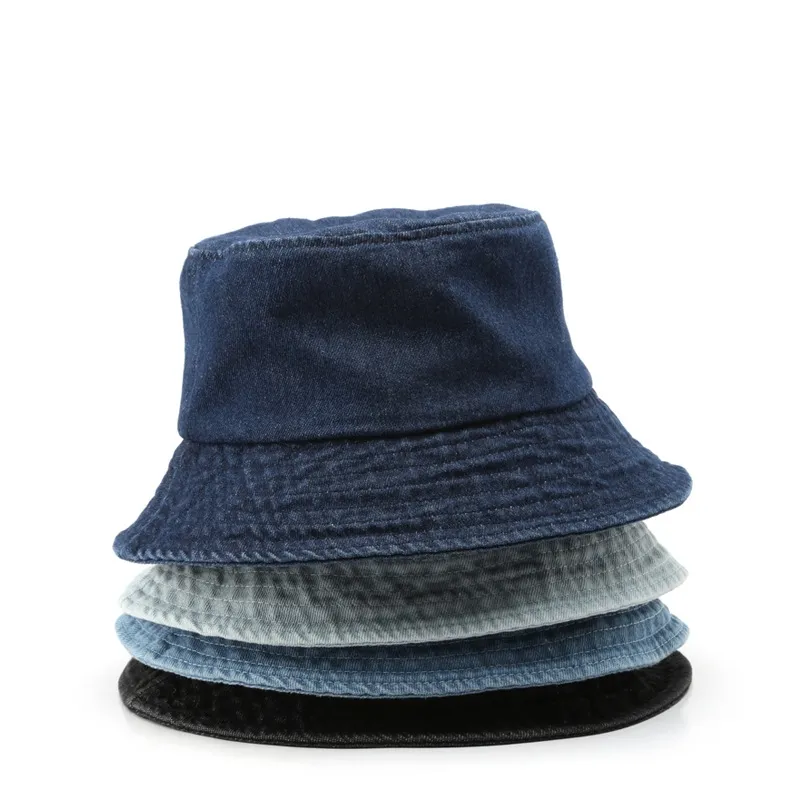 Japonês Retro Primavera e Outono Feminino Cowboy Casal Plain Homens Mulher Esporte Jeans Bucket Hat Bulk
