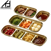 Assiette à sauce et à assaisonnement compartimentée en acier inoxydable 304 doré, écologique, épaissie, pour barbecue coréen et fondue