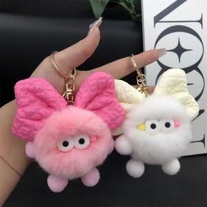 Porte-clés dessin animé mignon doux boule de fausse fourrure voiture porte-clés <span class=keywords><strong>pompon</strong></span> porte-clés femmes sac pendentif moelleux peluche pelucheux arc poupées porte-clés - Product Image 3