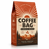 Sachet de café personnalisé style vintage, pochette d'emballage rétro imprimée pour grains torréfiés, café moulu, emballage alimentaire