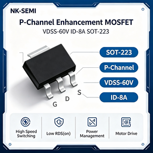 NK MCT055P06Y-TP SOT-223 MOSFET a Canale P -60V -8A <span class=keywords><strong>Transistor</strong></span> <span class=keywords><strong>di</strong></span> <span class=keywords><strong>Potenza</strong></span> SMD a Basso Rds(on) per Interruttori <span class=keywords><strong>di</strong></span> Carico, Azionamento Motori, Illuminazione LED - Product Image 1