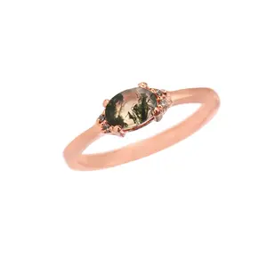 Natuurlijke Groene Mos Agaat Verlovingsring Voor Vrouwen Alternatieve Bruids Vintage Petite Belofte Ring Jubileum Geschenk Rose Goud