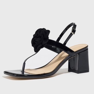 Sandales Pour Femmes Women's Sexy Toe-<b>Post</b> High-Heel Slippers with Comfortable Toe Cap Ladies Square Chunky Heels - Product Image 5