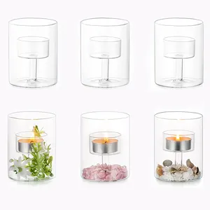 Glas-Teelampen-Kerzenhalter durchsichtiger runder Weihrauch-Kerzenhalter Zylinder-Teelampenhalter