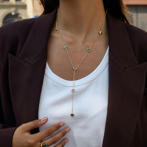 Collana a Y J&D in Acciaio Inossidabile Placcato Oro 16K con Cuore Classico Moderno e Zirconi Colorati - Product Image 2