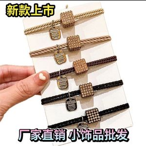 Élastique à cheveux tressé avec breloque cube en strass, élastique épais pour femme, accessoire de coiffure décontracté - Product Image 5