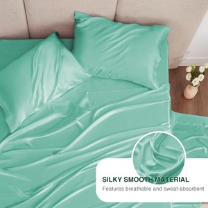 Bán buôn sang trọng <span class=keywords><strong>satin</strong></span> Khăn trải giường thiết lập mượt cảm thấy túi sâu với 1 tấm phẳng 1 trang bị tấm 2 gối trường hợp mô hình rắn - Product Image 4