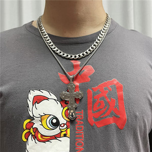Men's Stainless Steel <b>Cross</b> Pendant Necklace Geometric Design Punk Retro Style 12080 - Product Image 3