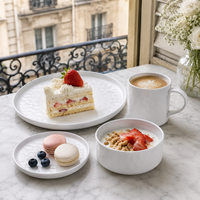 Service de vaisselle en céramique blanc simple et luxueux, motif vague d'eau, assiettes, bols, tasses à café, compatible lave-vaisselle, pour la salle à manger