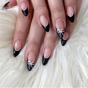 Ongles à presser personnalisés avec logo, vente en gros, faits à la main, marque privée, luxe, acrylique, design amande française, motif floral, nail art - Product Image 4