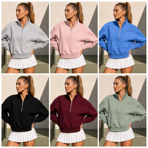 Sweat-shirt court en molleton à demi-zip, design vierge OEM, personnalisable avec logo, style sport décontracté, pull à capuche à demi-zip - Product Image 4