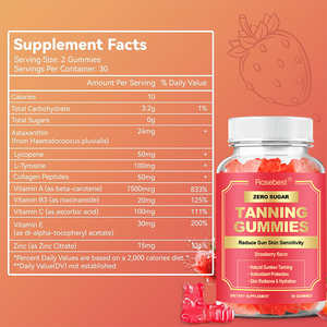 Individuelles Logo Natürlicher Erdbeergeschmack Beta-Carotin Lycopin und <span class=keywords><strong>Astaxanthin</strong></span> Selbstbräuner-Gummis Nahrungsergänzungsmittel für Strahlende Haut - Product Image 6